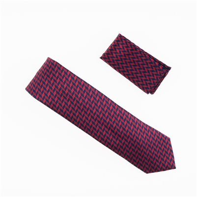 Navy & Red Designed Necktie With Matching Pocket Square WTH-962