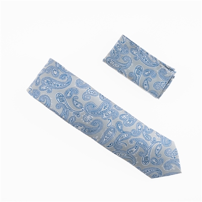 Silver and Grey Paisley Paisley Designed Necktie With Matching Pocket Square WTH-965