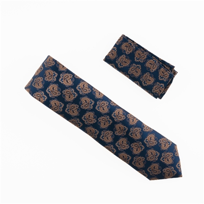 Navy with Gold Paisley Paisley Designed Necktie With Matching Pocket Square WTH-966