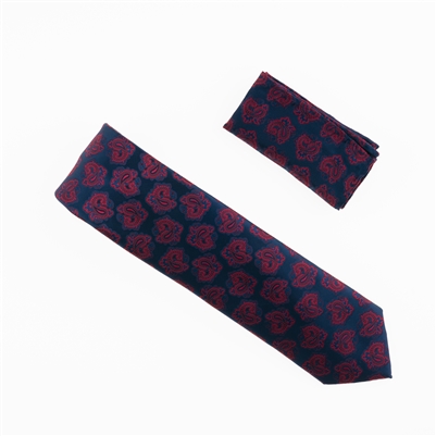 Navy with Red & Blue Paisley Designed Necktie With Matching Pocket Square WTH-967