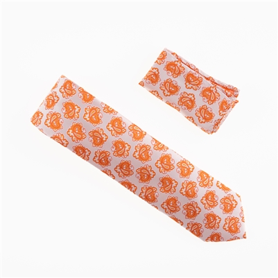 Tan & Orange Paisley Designed Necktie With Matching Pocket Square WTH-969