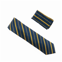 Navy with Gold Striped Designed Necktie With Matching Pocket Square WTH-973