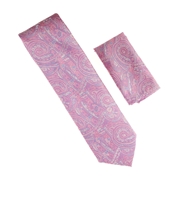 Baby Pink, Blue & Fuchsia Designed Necktie with Matching Pocket Square WTH-A202