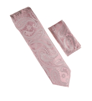 Blush & Dark Pink Flower & Leaf Designed Necktie Tie with Matching Pocket Square WTH-A207