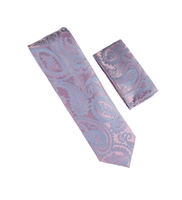 Pink and Lavender Flower & Leaf Designed Necktie Tie with Matching Pocket Square WTH-A208