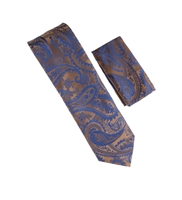 Mocha & Blue Designed Necktie Tie with Matching Pocket Square WTH-A210