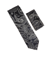Navy Blue and Silver Designed Necktie Tie with Matching Pocket Square WTH-A211