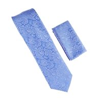 Baby Blue & Pearl Paisley Designed Necktie Tie with Matching Pocket Square WTH-A223