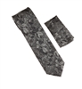 Black & Silver Floral Designed Necktie Tie with Matching Pocket Square WTH-A228