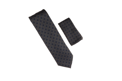 Carbon, Navy Blue & Grey Dots Alternating Designed Necktie Tie with Matching Pocket Square WTH-A240