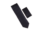 Navy Blue, Burgundy with Baby Blue Dot Alternating Designed Necktie Tie with Matching Pocket Square WTH-A241