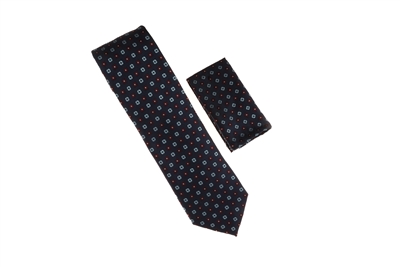 Navy Blue, Burgundy with Baby Blue Dot Alternating Designed Necktie Tie with Matching Pocket Square WTH-A241