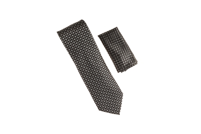 Black, Grey & Silver Mini Checker Designed Necktie Tie with Matching Pocket Square WTH-A244