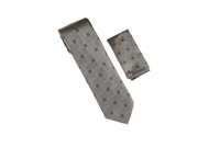 Slate Grey with 4 Brown & 4 Blush Mini Dot Designed Necktie Tie with Matching Pocket Square WTH-A247