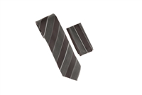 Grey, Smoked Grey and Silver Striped Designed Necktie Tie with Matching Pocket Square WTH-A249