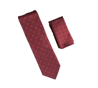 Red with Blue, Navy and Silver Designed Necktie with Matching Pocket Square WTH-A304