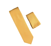 Yellow with Blue and Silver Square Designed Necktie with Matching Pocket Square WTH-A307