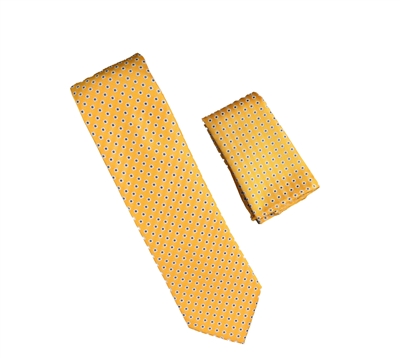 Yellow with Blue and Silver Square Designed Necktie with Matching Pocket Square WTH-A307