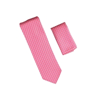 Pink with Blue and Silver Square Designed Necktie with Matching Pocket Square WTH-A309