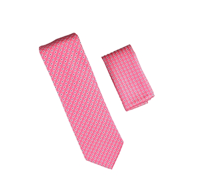 Pink with Blue and Silver Square Designed Necktie with Matching Pocket Square WTH-A309