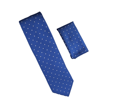Royal Blue with Silver Dot Designed Necktie with Matching Pocket Square WTH-A310