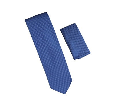 Royal Blue and Silver Designed Necktie with Matching Pocket Square WTH-A312