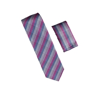 Blue, Light Blue, Lavender, & Orchard Stripes Designed Necktie with Matching Pocket Square WTH-A316