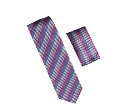 Blue, Light Blue, Lavender, & Orchard Stripes Designed Necktie with Matching Pocket Square WTH-A316