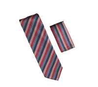 Navy, Brown, Red, Dark Pink, & Blue Stripes Designed Necktie with Matching Pocket Square WTH-A317