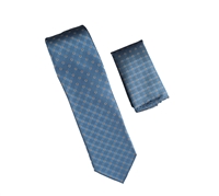 Blue with Grey and Navy Dot Designed Necktie with Matching Pocket Square WTH-A320