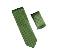 Green with Navy and Brown Dot Designed Necktie with Matching Pocket Square WTH-A321