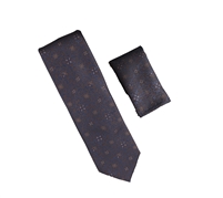 Brown, Navy and Light Brown Designed Necktie with Matching Pocket Square WTH-A322