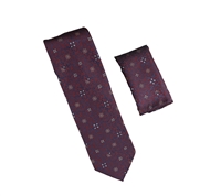 Burgundy, Navy and Silver Designed Necktie with Matching Pocket Square WTH-A323