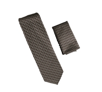 Black, Grey and Brown Designed Necktie with Matching Pocket Square WTH-A333