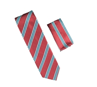 Red, Silver and Navy Stripes Designed Necktie with Matching Pocket Square WTH-A336