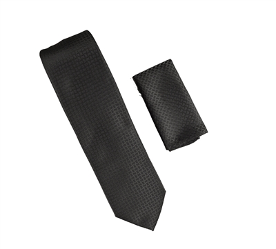 Black with Black Designed Necktie with Matching Pocket Square WTH-A337