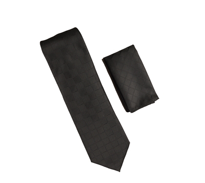 Black with Black Designed Necktie with Matching Pocket Square WTH-A338