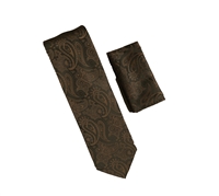 Brown, Light Brown and Black Paisley Designed Necktie with Matching Pocket Square WTH-A341