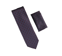 Blue with Burgundy Designed Necktie with Matching Pocket Square WTH-A343