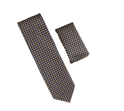 Navy with Yellow, Gold and Silver Dot Designed Necktie with Matching Pocket Square WTH-A346