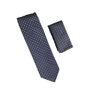 Navy with Blue, Light Blue and Silver Dot Designed Necktie with Matching Pocket Square WTH-A347
