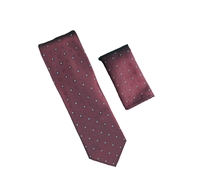 Burgundy with Red, Grey and Navy Designed Necktie with Matching Pocket Square WTH-A352