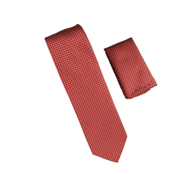 Red and Black Square Designed Necktie with Matching Pocket Square WTH-A355