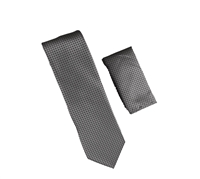 Grey and Black Square Designed Necktie with Matching Pocket Square WTH-A356