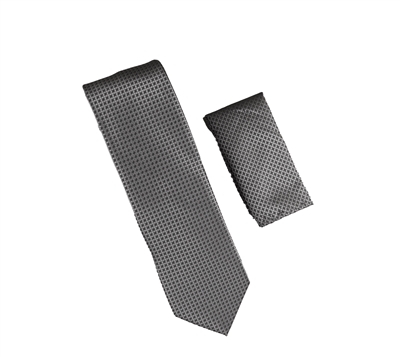 Grey and Black Square Designed Necktie with Matching Pocket Square WTH-A356