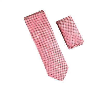 Pink, Silver and Black Square Designed Necktie with Matching Pocket Square WTH-A358