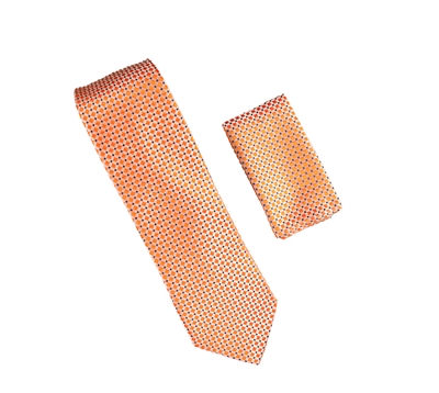 Orange, Silver and Black Square Designed Necktie with Matching Pocket Square WTH-A359