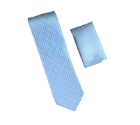 Baby Blue with White Dot Designed Necktie with Matching Pocket Square WTH-A361