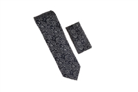 Navy Blue & Silver Paisley Designed Necktie Tie with Matching Pocket Square WTH-A364