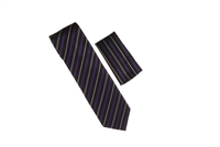 Black, Purple & Silver Stripped Silk Tie With Matching Pocket Square WTH-A366